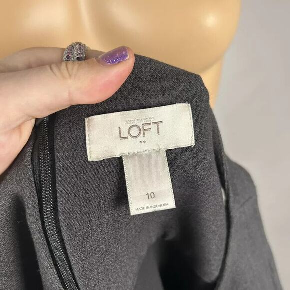 LOFT Black Blue Color Block Sleeveles Midi Shift Dress 10 Medium Business Casual - Picture 4 of 4